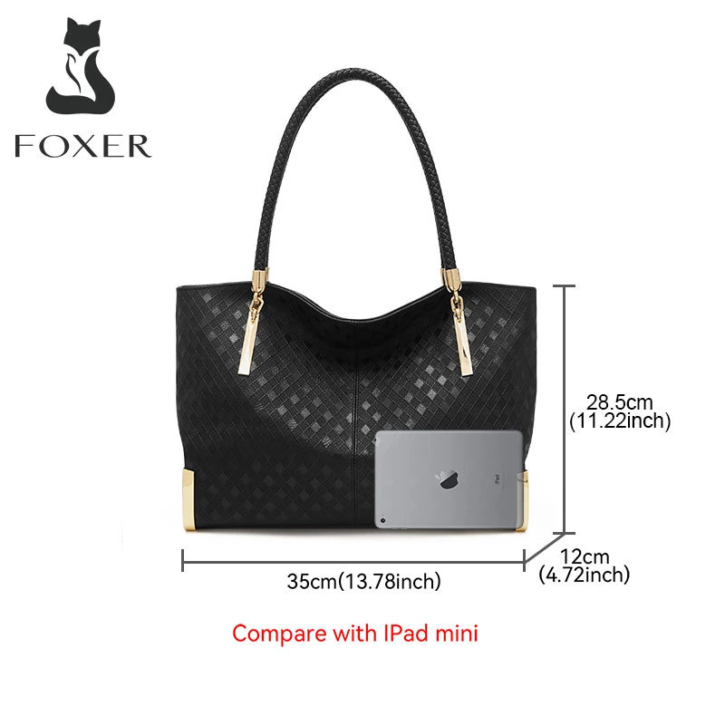 FOXER Genuine Leather Lady's Handbag Elegant Luxury Design Women Shoulder Bag Large Capacity Tote Bag Best Gift for Mom,Wife Smash Price Shop