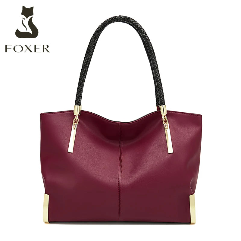 FOXER Genuine Leather Lady's Handbag Elegant Luxury Design Women Shoulder Bag Large Capacity Tote Bag Best Gift for Mom,Wife Smash Price Shop