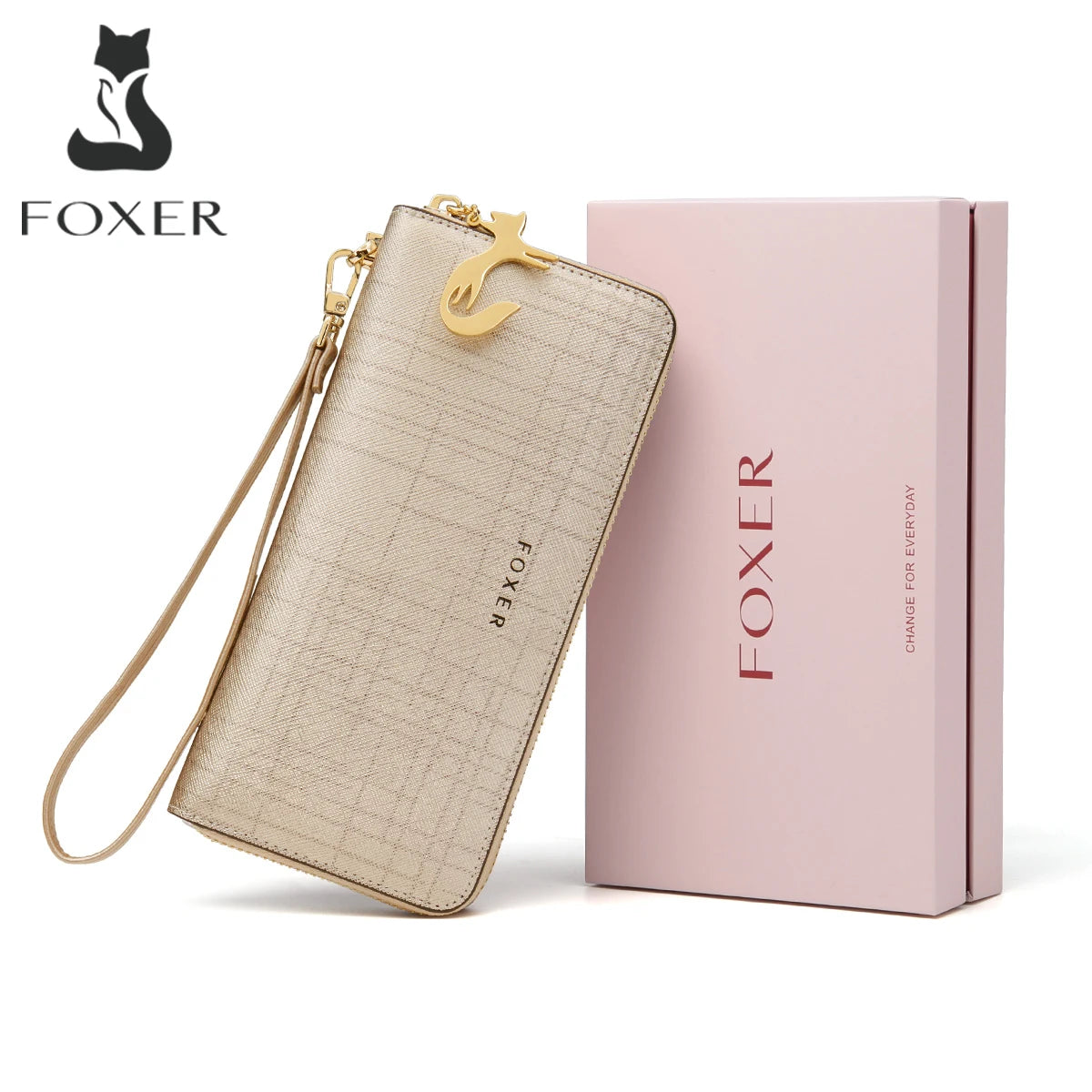 FOXER Split Leather Zip-Around Wristlet Wallet – product image 1