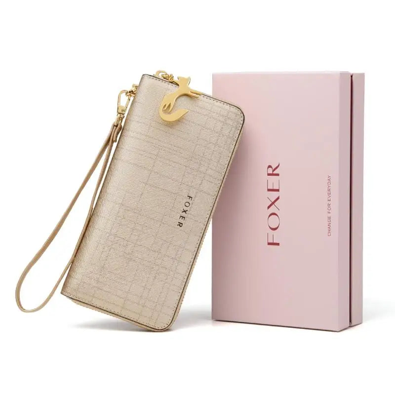 FOXER Split Leather Zip-Around Wristlet Wallet in 241044F4O1 with box / CN – product image 10