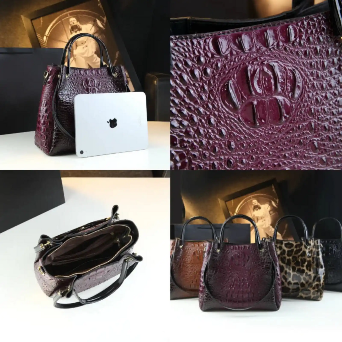 Genuine Leather Croc-Embossed Bucket Tote
