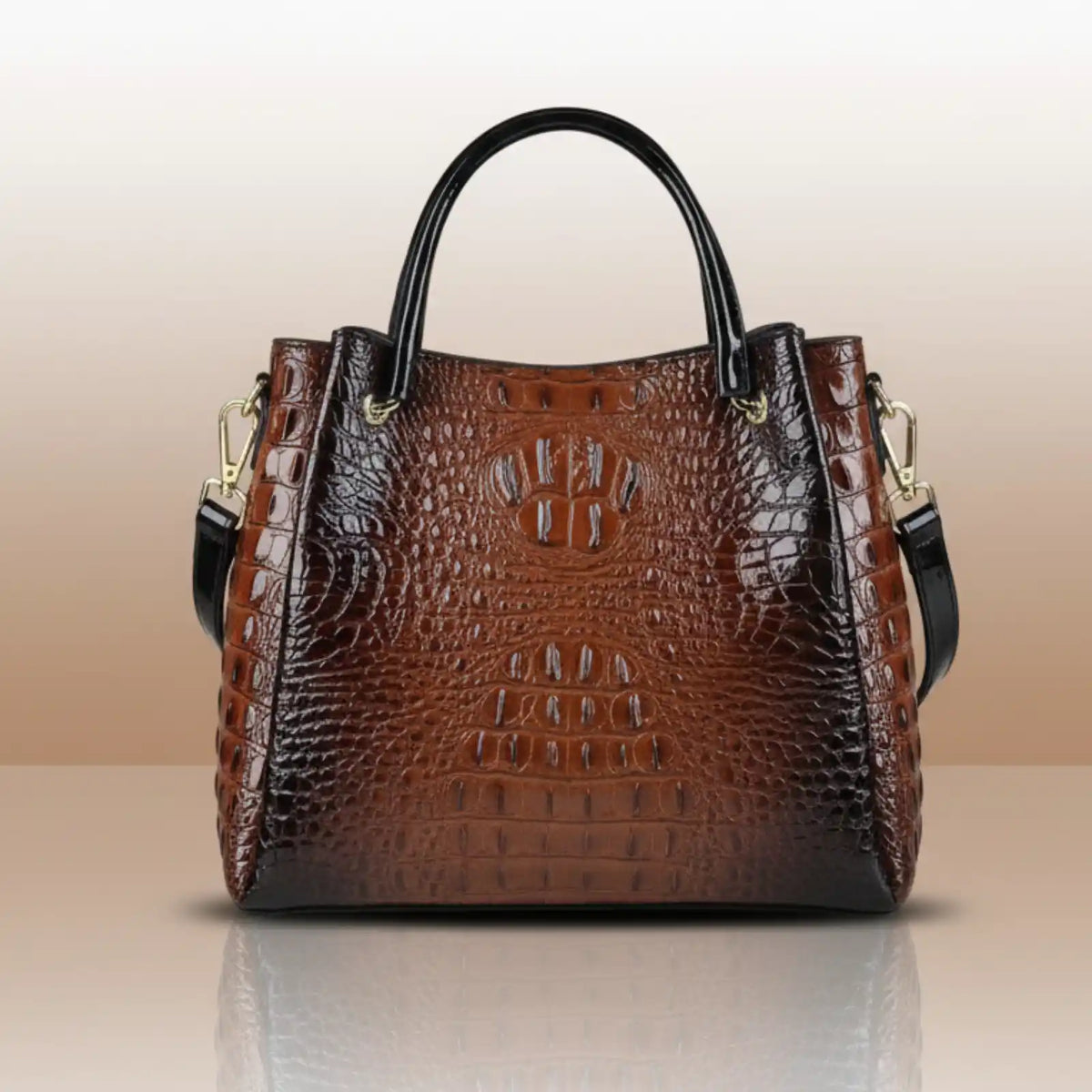 Genuine Leather Croc-Embossed Bucket Tote