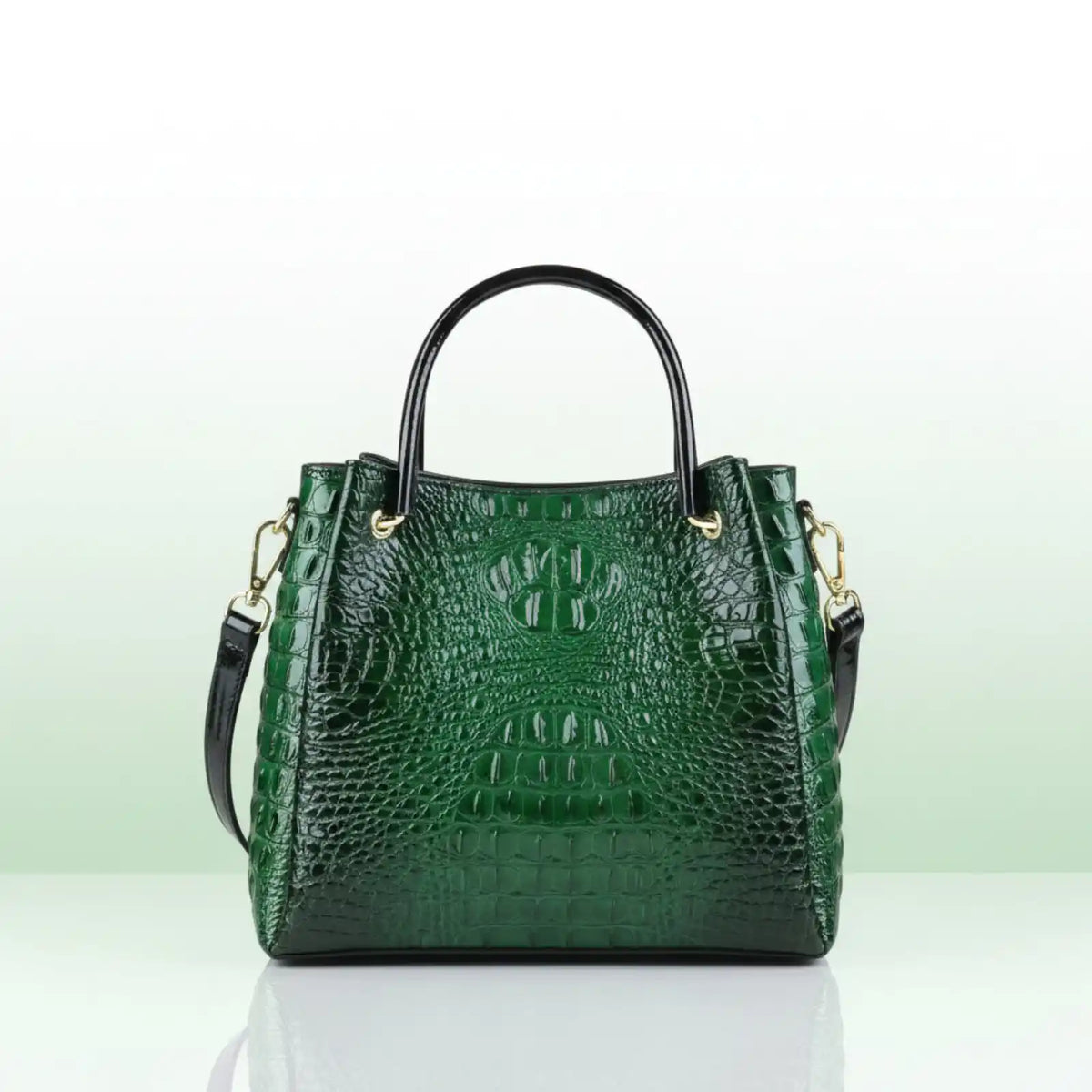 Genuine Leather Croc-Embossed Bucket Tote in green – product image 8
