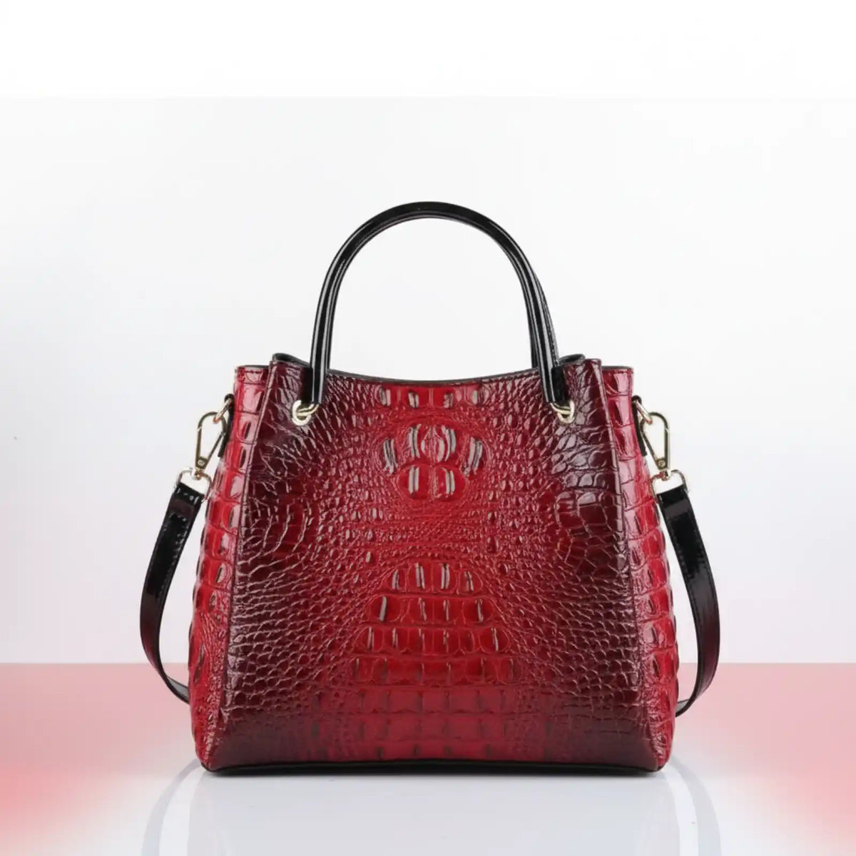 Genuine Leather Croc-Embossed Bucket Tote