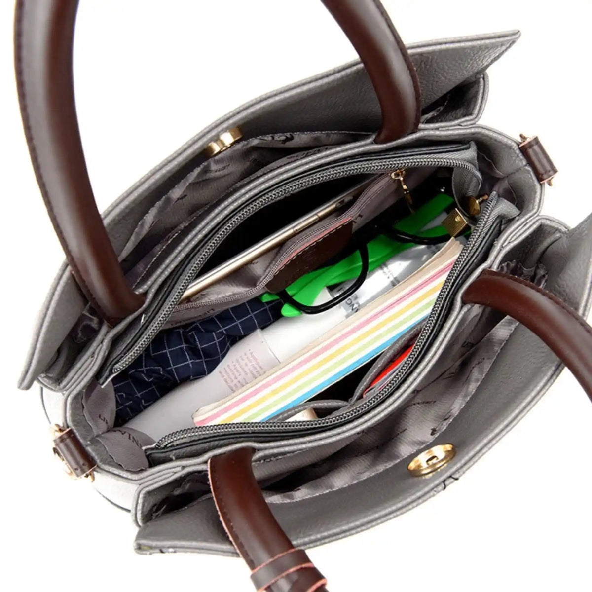 Genuine Leather Patchwork Convertible Tote Bag – interior image 15