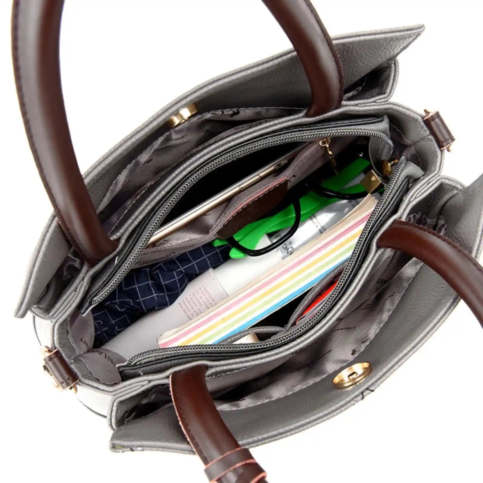 Genuine Leather Patchwork Convertible Tote Bag – interior image 15