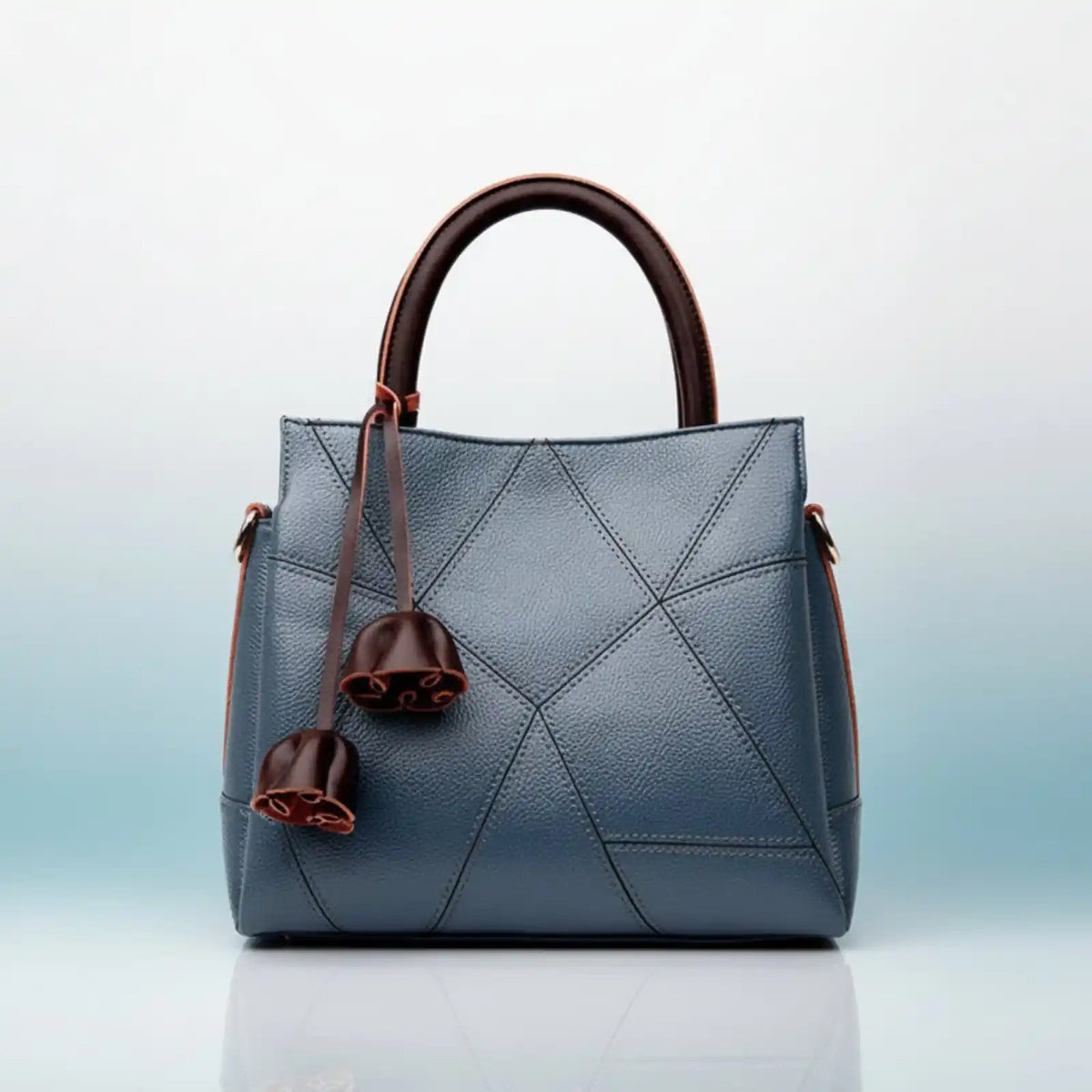 Genuine Leather Patchwork Convertible Tote Bag in Blue – product image 7