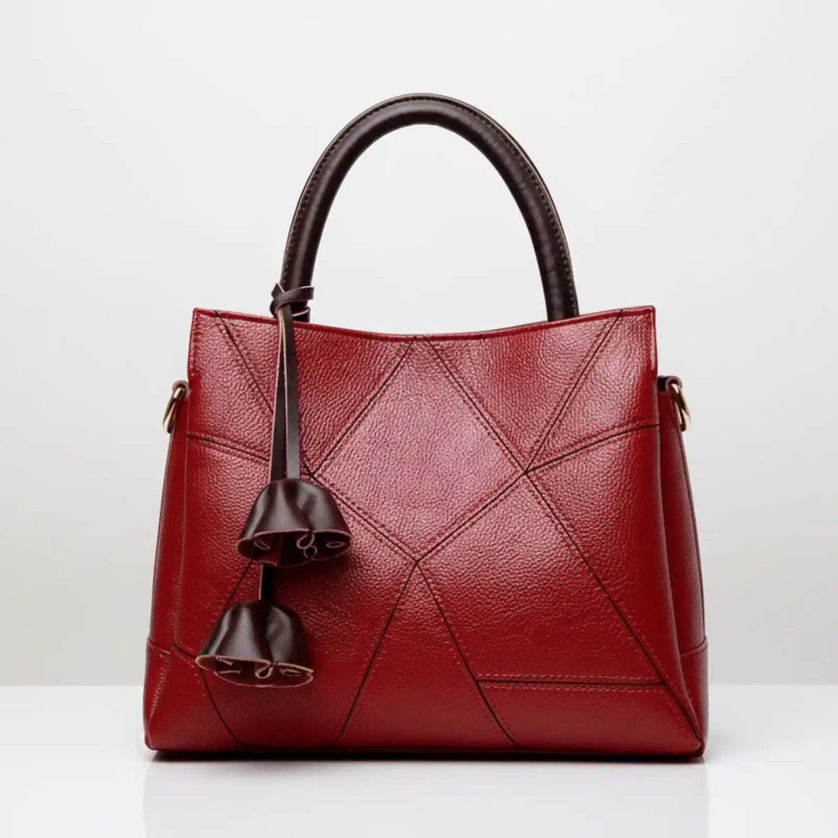 Genuine Leather Patchwork Convertible Tote Bag in Wine Red – product image 8