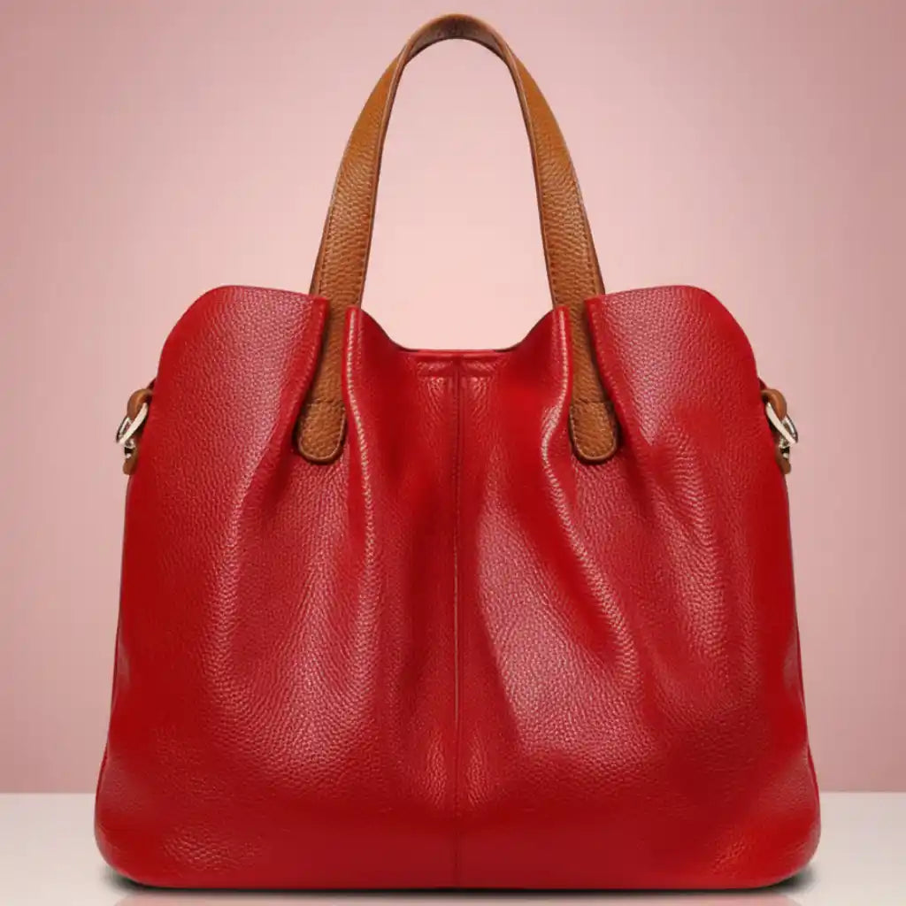Genuine Leather Ruched Work Tote Bag for Women in Red – product image 7