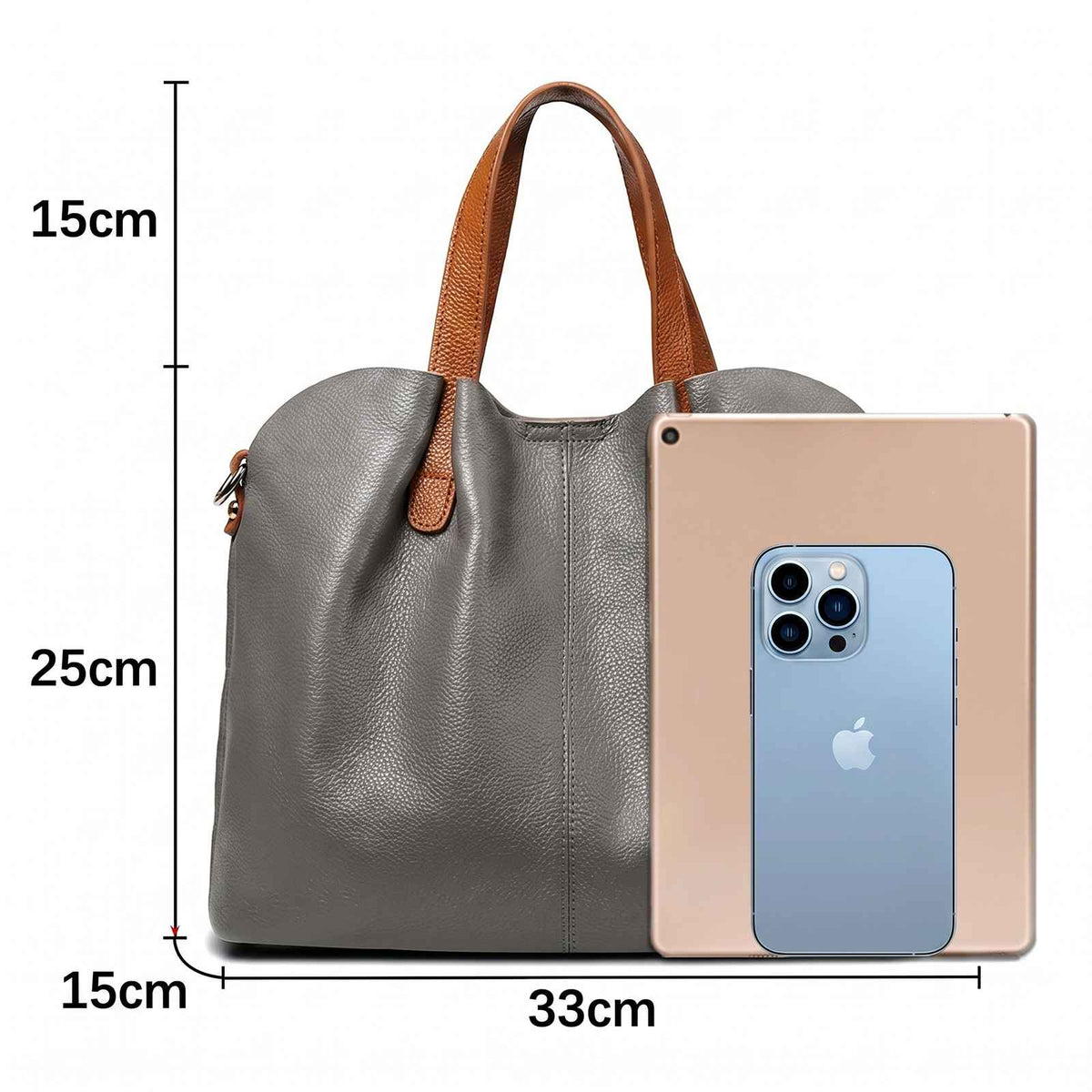 Genuine Leather Ruched Work Tote Bag for Women – product image 10