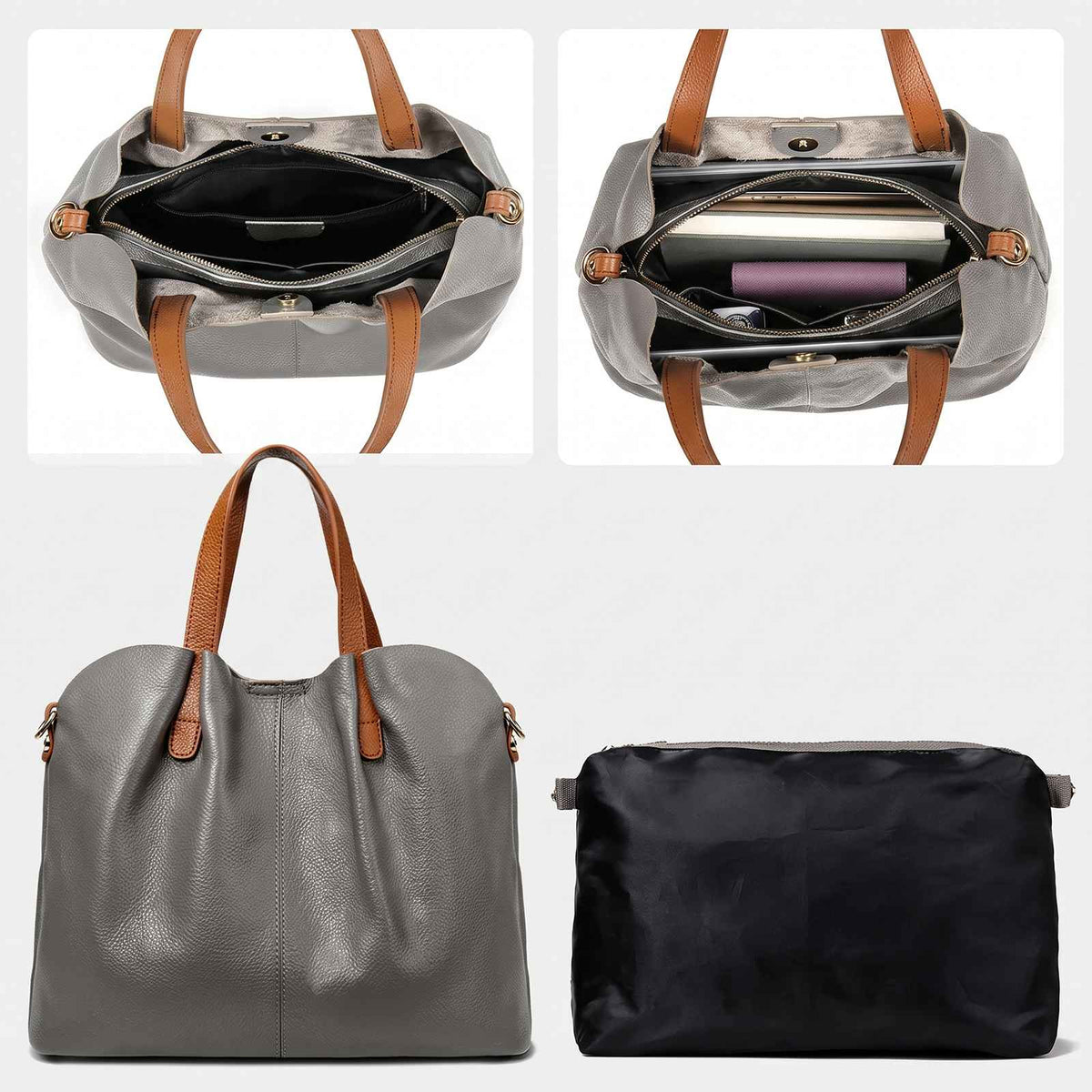 Genuine Leather Ruched Work Tote Bag for Women – product image 12