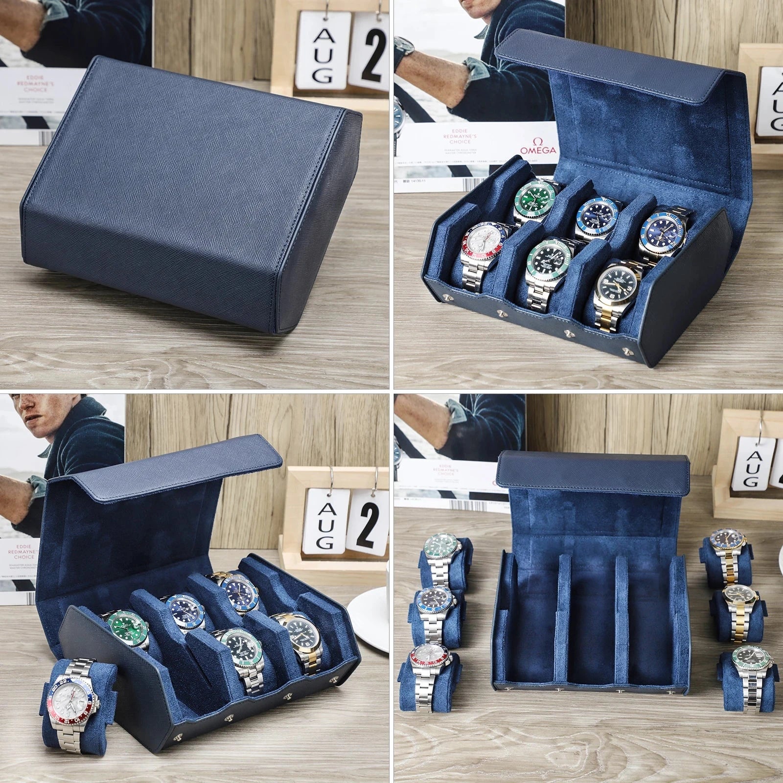 Genuine Leather Watch Roll Case – 6/8 Slot Travel Box