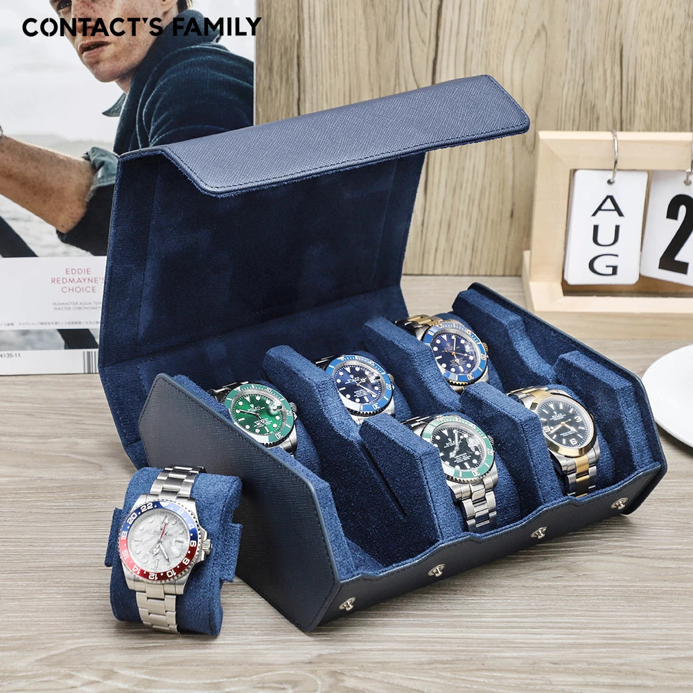 Genuine Leather Watch Roll Case – 6/8 Slot Travel Box