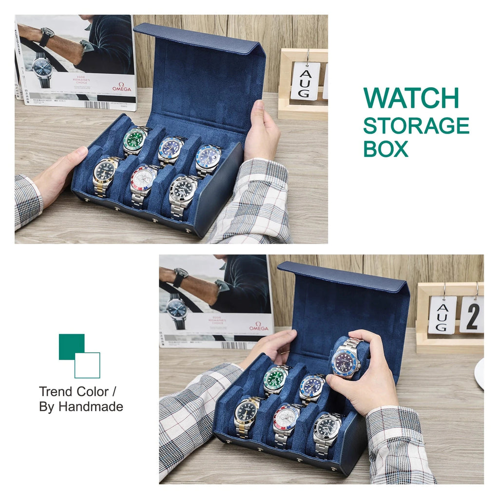 Genuine Leather Watch Roll Case – 6/8 Slot Travel Box