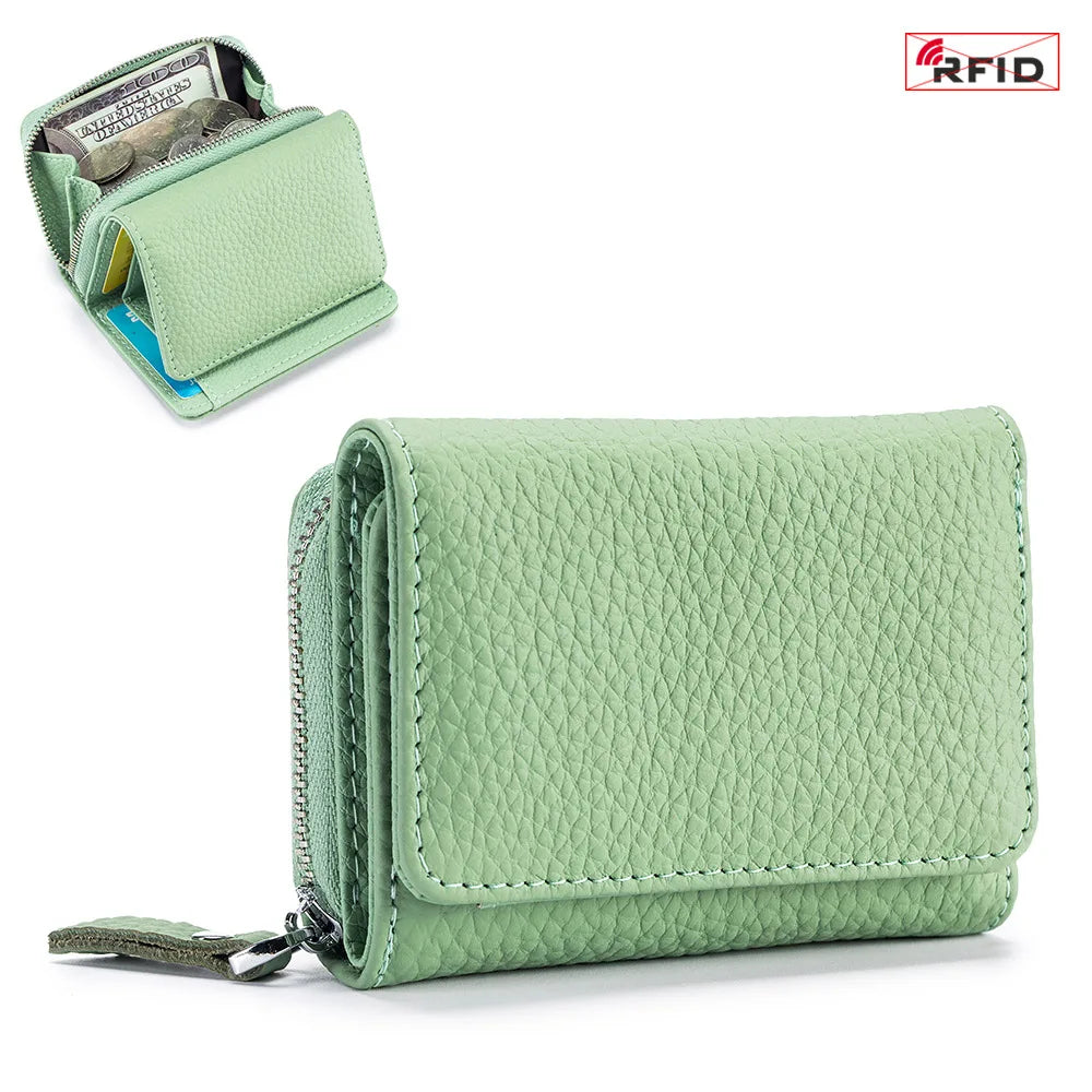 Genuine Leather Women Wallet Small Zipper Coin Wallet Female Short Cow Leather Women Purse RFID Card Money Bag Gift for Women Smash Price Shop