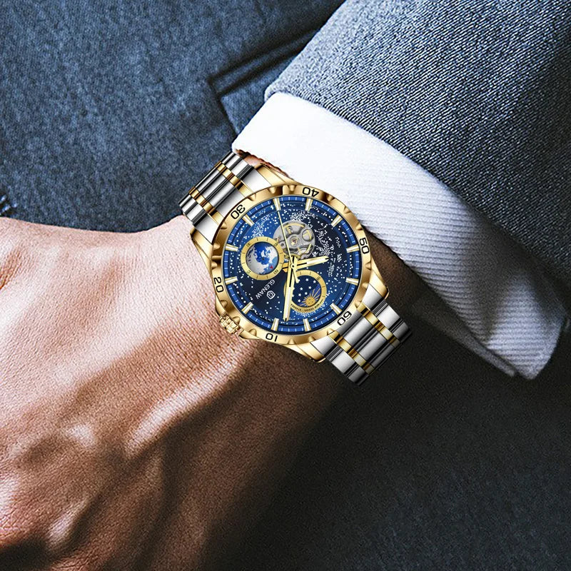 GLENAW Moon Phase Skeleton Automatic Watch – Stainless Steel