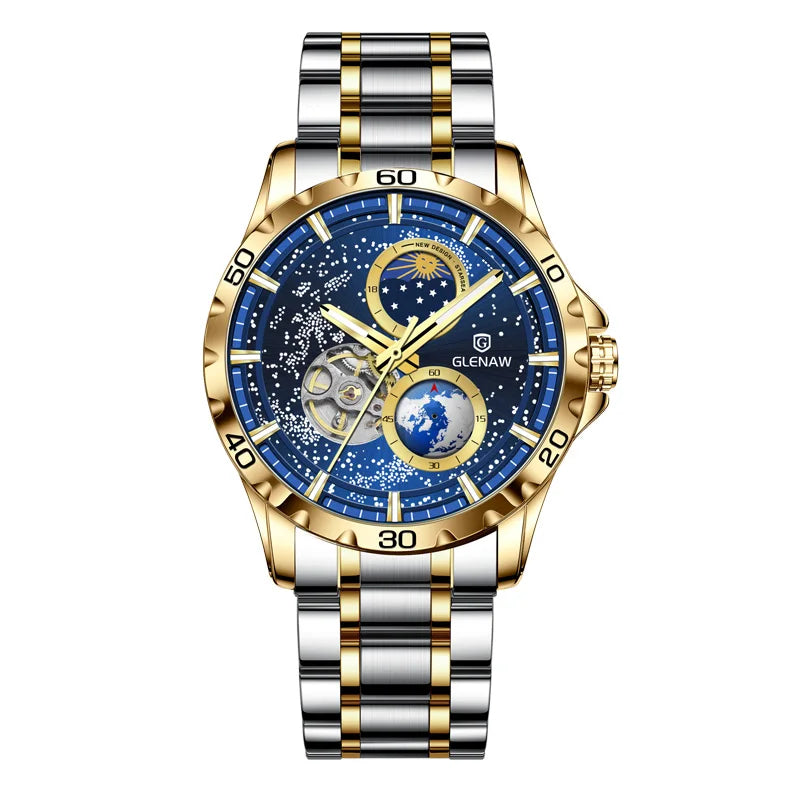 GLENAW Moon Phase Skeleton Automatic Watch – Stainless Steel Smash Price Shop Men's Watch