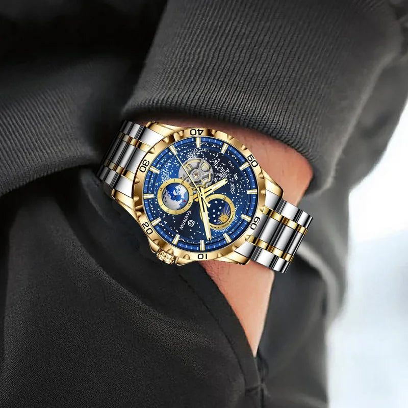 GLENAW Moon Phase Skeleton Automatic Watch – Stainless Steel