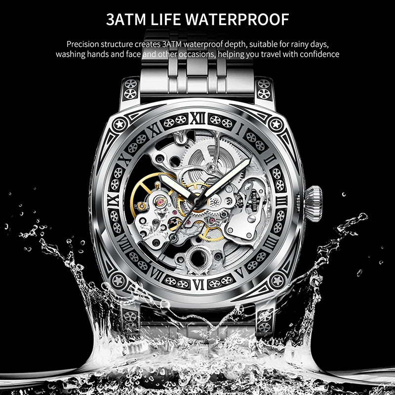 GLENAW Skeleton Men’s Watch – Auto, Steel, Waterproof