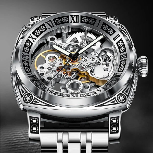 GLENAW Skeleton Men’s Watch – Auto, Steel, Waterproof