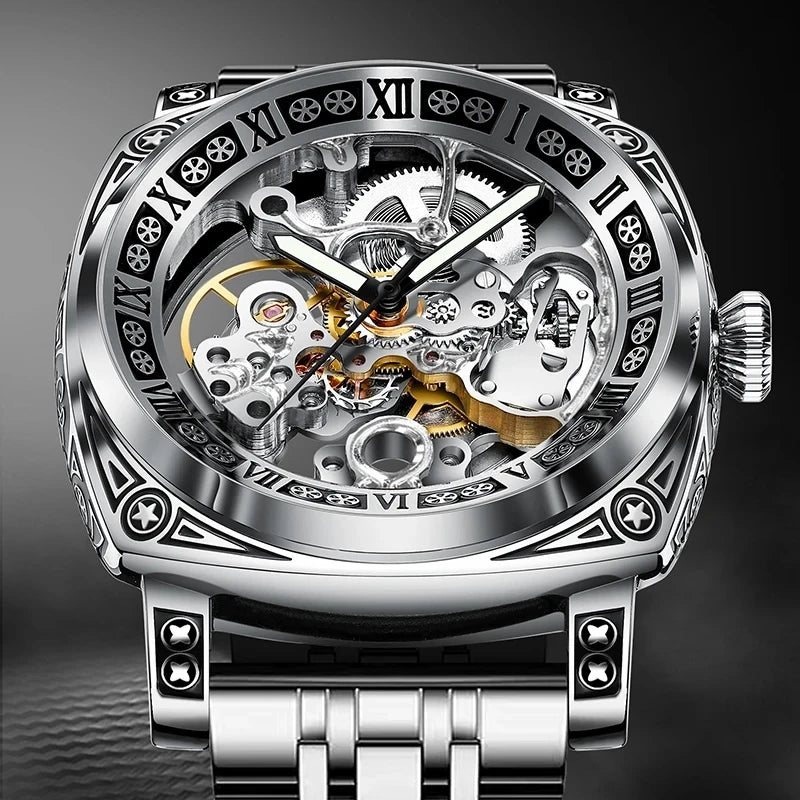 GLENAW Skeleton Men’s Watch – Auto, Steel, Waterproof