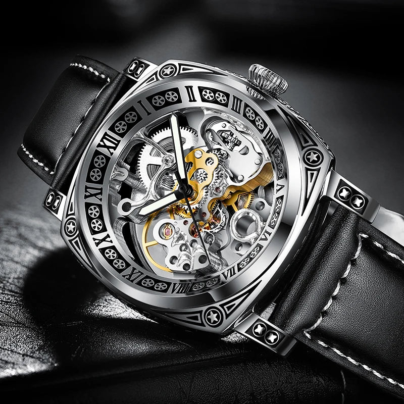 GLENAW Skeleton Men’s Watch – Auto, Steel, Waterproof