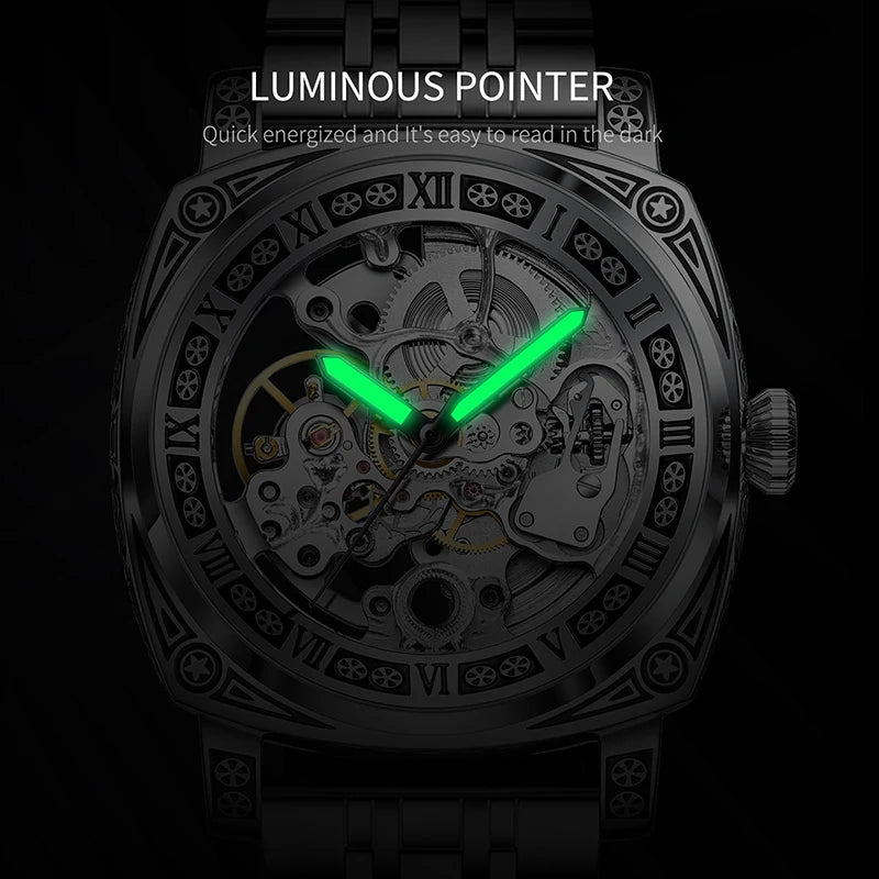 GLENAW Skeleton Men’s Watch – Auto, Steel, Waterproof
