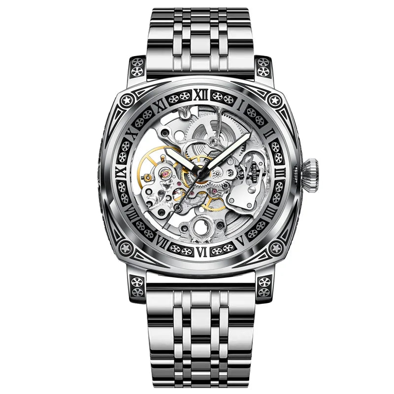 GLENAW Skeleton Men’s Watch – Auto, Steel, Waterproof