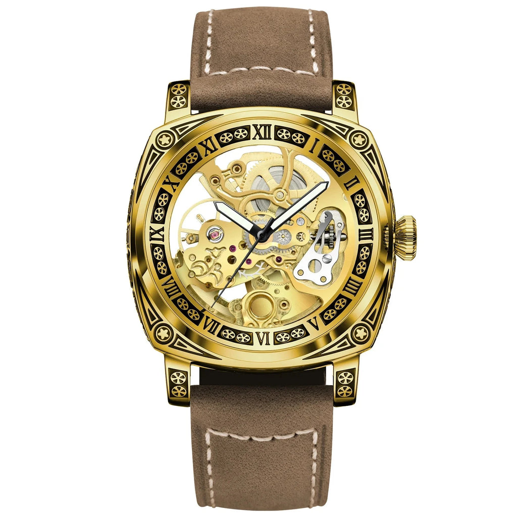 GLENAW Skeleton Men’s Watch – Auto, Steel, Waterproof