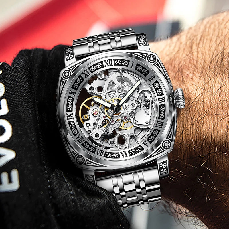 GLENAW Skeleton Men’s Watch – Auto, Steel, Waterproof