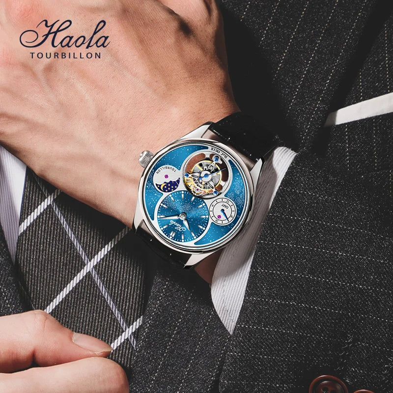 Haofa 0618 GMT Flying Tourbillon Men’s Watch – Skeleton Moon Phase Sapphire Smash Price Shop Men's Watch