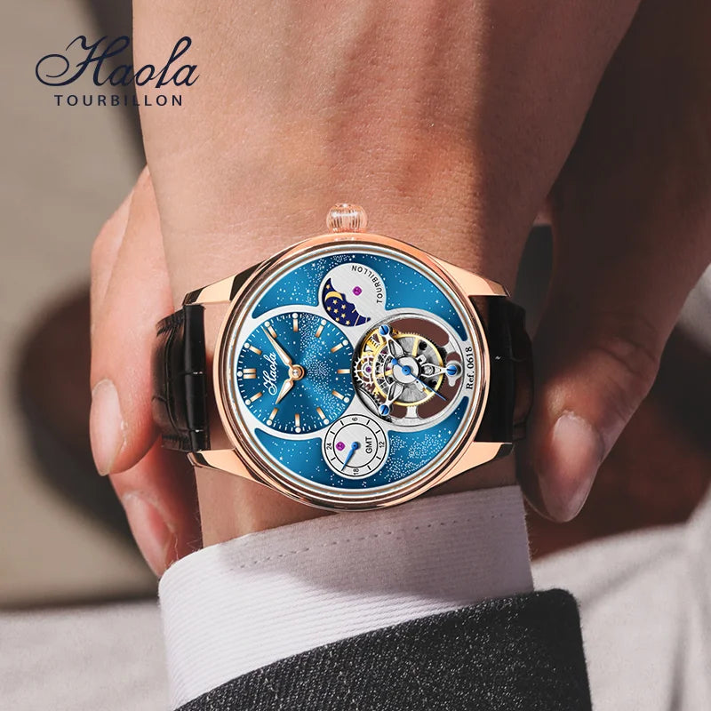 Haofa 0618 GMT Flying Tourbillon Men’s Watch – Skeleton Moon Phase Sapphire Smash Price Shop Men's Watch