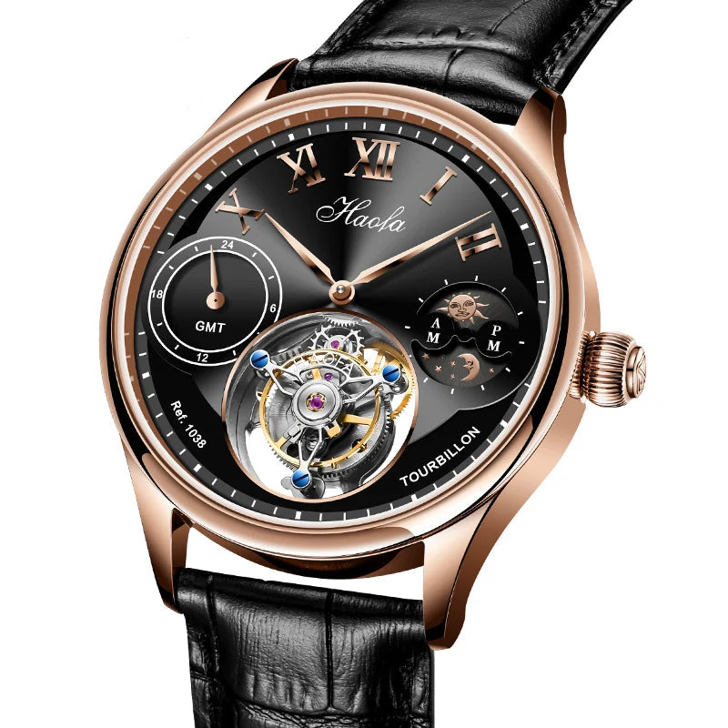 Haofa 1038 Tourbillon GMT Watch – Manual, Moon Phase, Sapphire