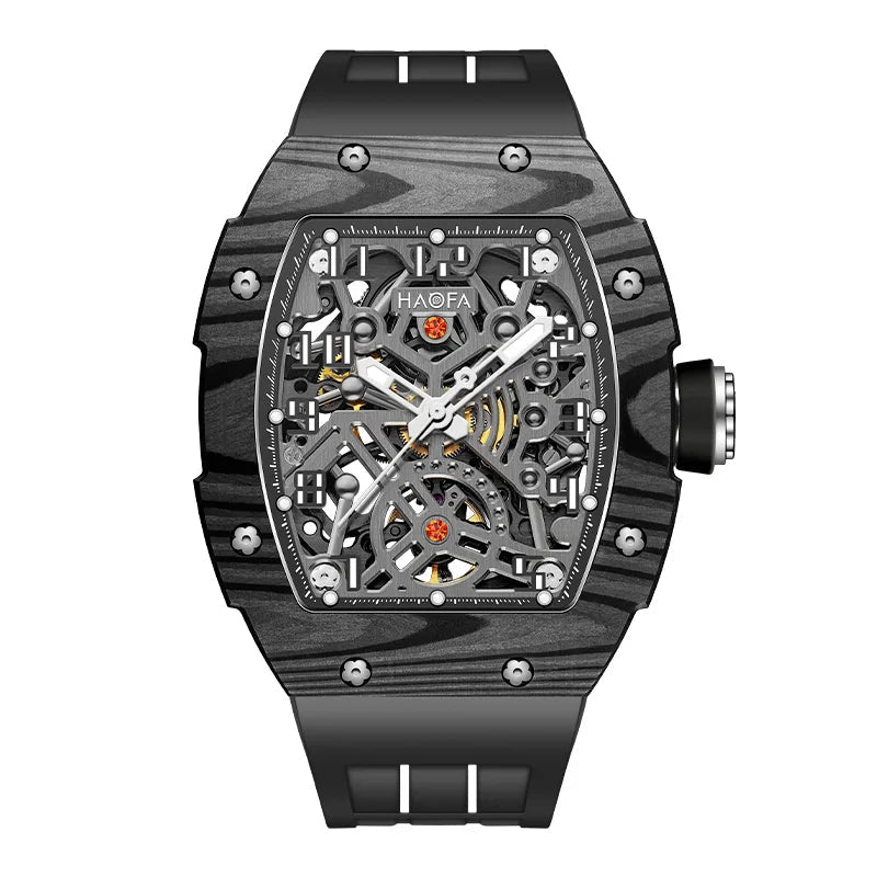 Haofa 1923 Carbon Fiber Skeleton Watch – 80h Power, Sapphire