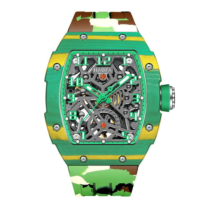 Haofa 1923 Carbon Fiber Skeleton Watch – 80h Power, Sapphire