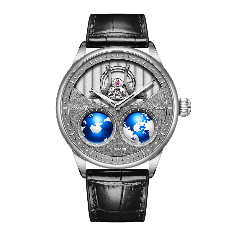 Haofa 2318 Automatic Men’s Mechanical Watch – World Globe Dial Stainless Steel Smash Price Shop Men's Watch