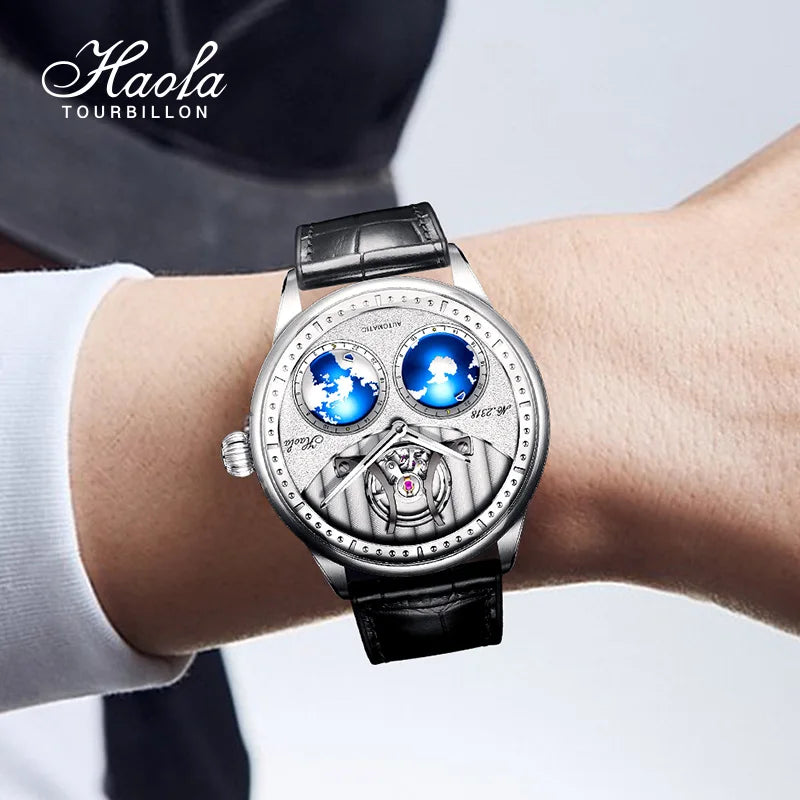 Haofa 2318 Automatic Men’s Mechanical Watch – World Globe Dial Stainless Steel Smash Price Shop Men's Watch