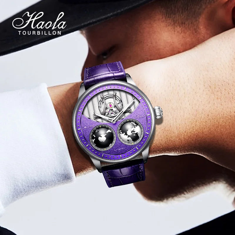 Haofa 2318 Automatic Men’s Mechanical Watch – World Globe Dial Stainless Steel Smash Price Shop Men's Watch