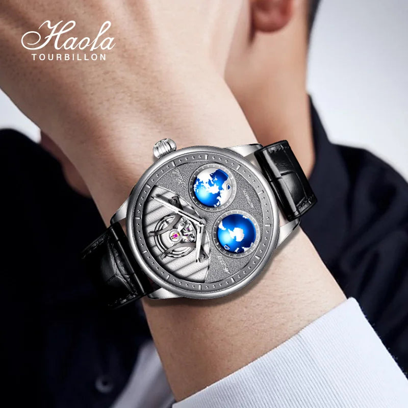 Haofa 2318 Automatic Men’s Mechanical Watch – World Globe Dial Stainless Steel Smash Price Shop Men's Watch