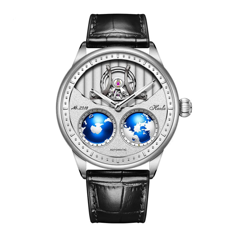 Haofa 2318 Automatic Men’s Mechanical Watch – World Globe Dial Stainless Steel