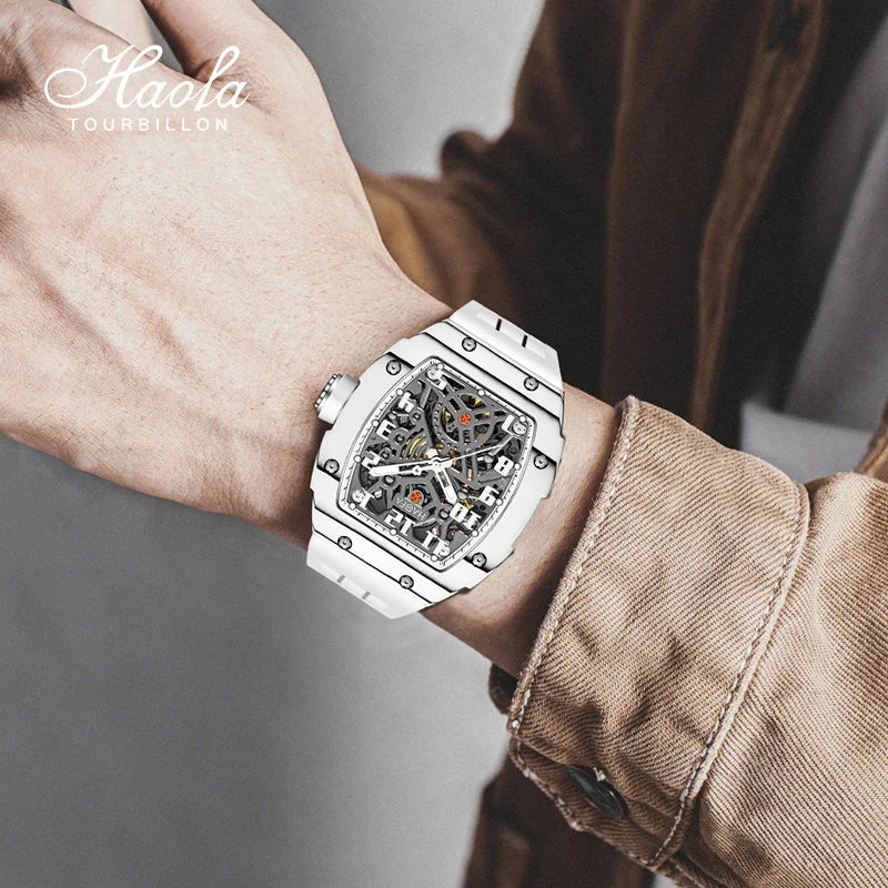 Haofa Men’s Automatic Skeleton Watch – Luminous Carbon Fiber