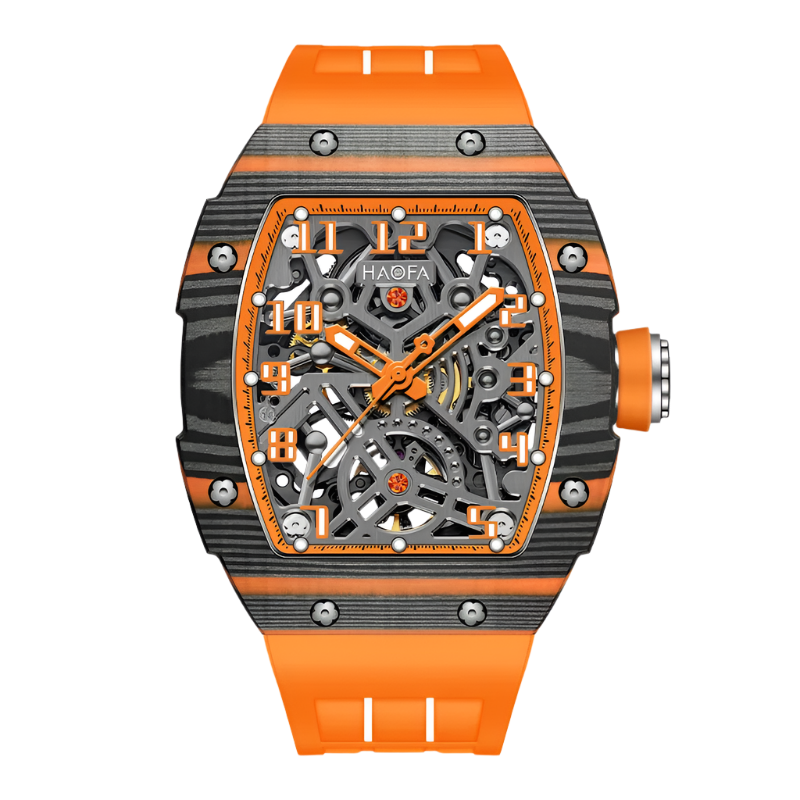 Haofa Men’s Automatic Skeleton Watch – Luminous Carbon Fiber
