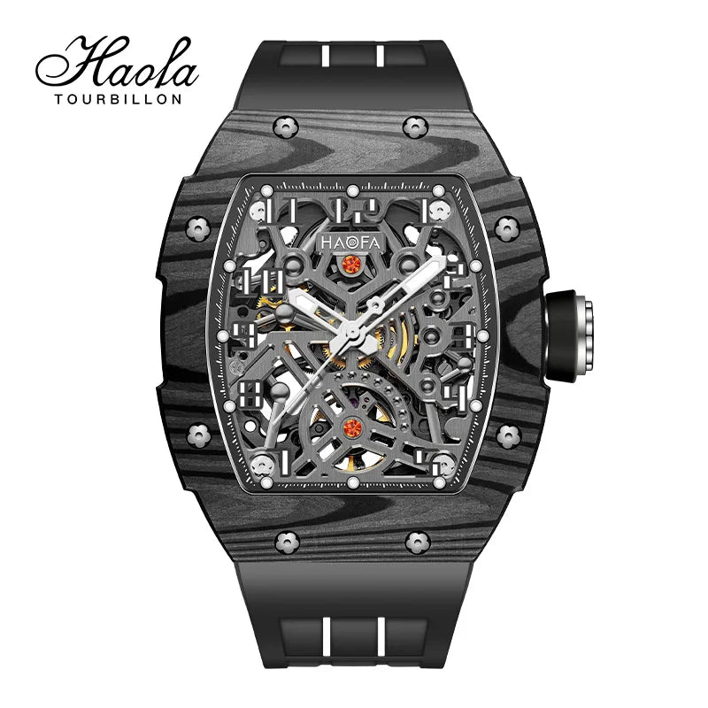 Haofa Men’s Automatic Skeleton Watch – Luminous Carbon Fiber