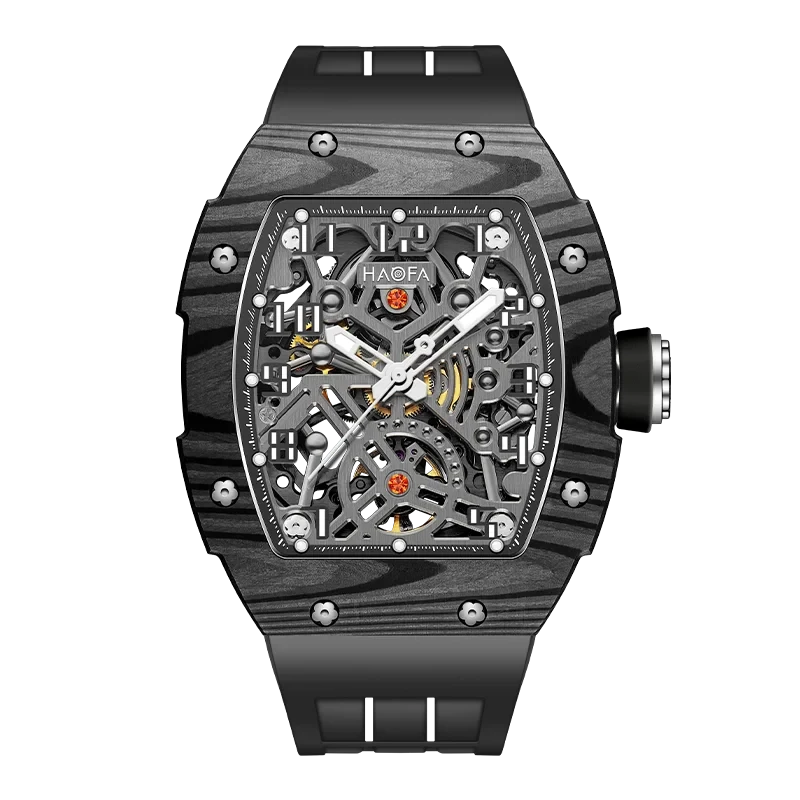 Haofa Men’s Automatic Skeleton Watch – Luminous Carbon Fiber