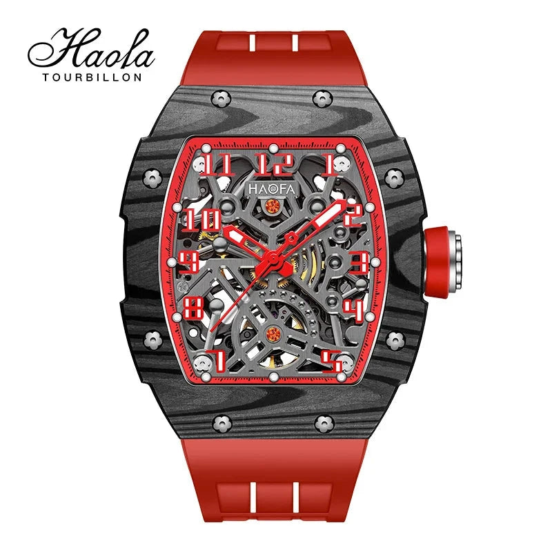 Haofa Men’s Automatic Skeleton Watch – Luminous Carbon Fiber