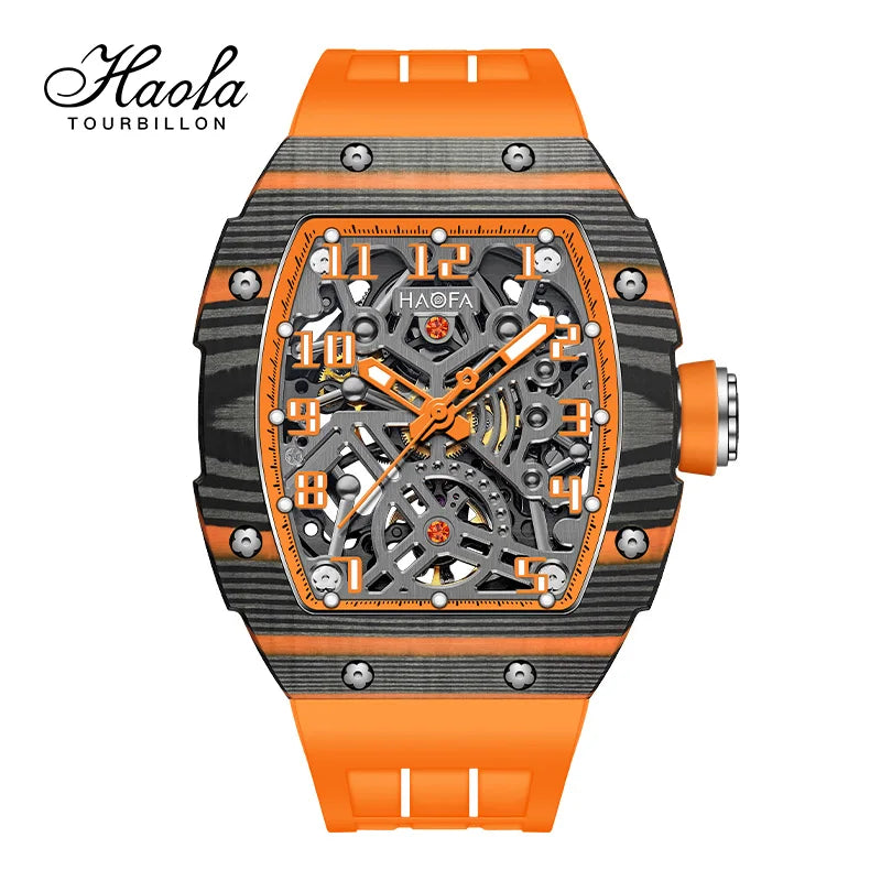 Haofa Men’s Automatic Skeleton Watch – Luminous Carbon Fiber
