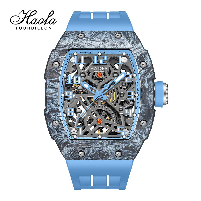 Haofa Men’s Automatic Skeleton Watch – Luminous Carbon Fiber