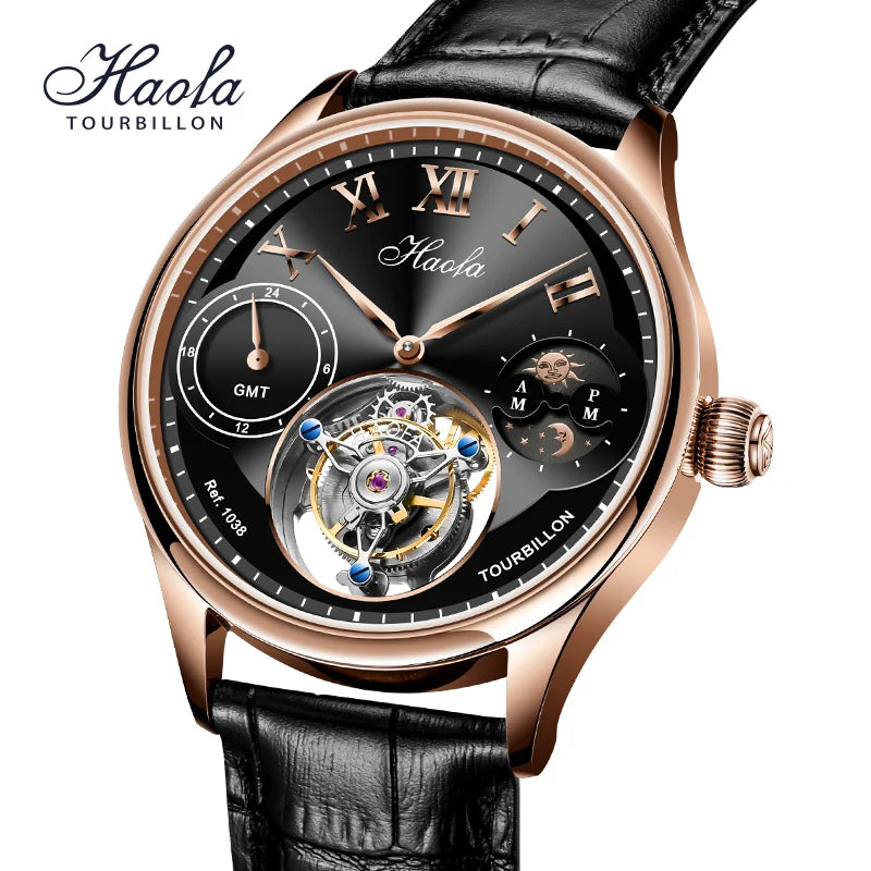 Haofa Men's GMT Tourbillon Watch – Luxury Mechanical Design