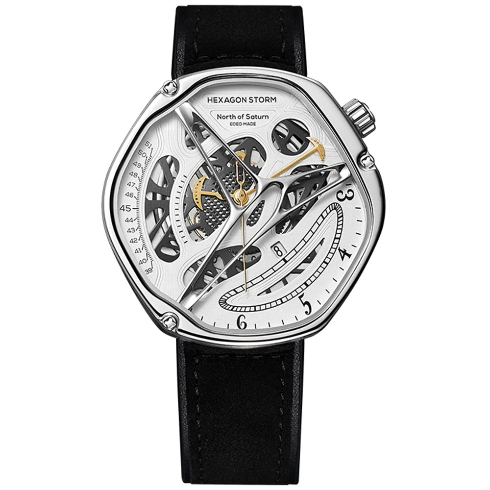 HEXAGON STORM Automatic Men's Watch – 5ATM, Steel & Leather Smash Price Shop Men's Watch