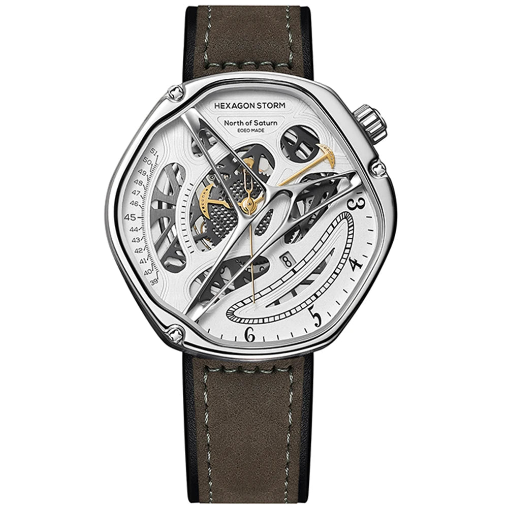 HEXAGON STORM Automatic Men's Watch – 5ATM, Steel & Leather Smash Price Shop Men's Watch